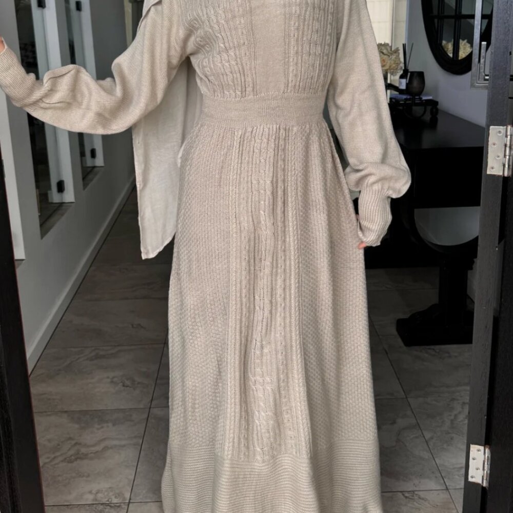 beige knit maxi dress